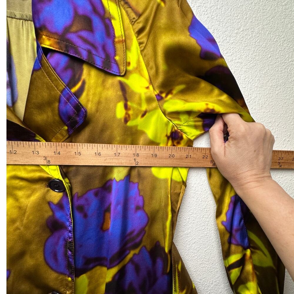 Dries Van Noten floral satin trench coat yellow women US 8 double-breasted - Picture 12 of 15